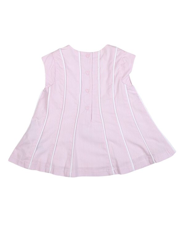 Girls White & Pink Striped Short Sleeve Dress image number 1